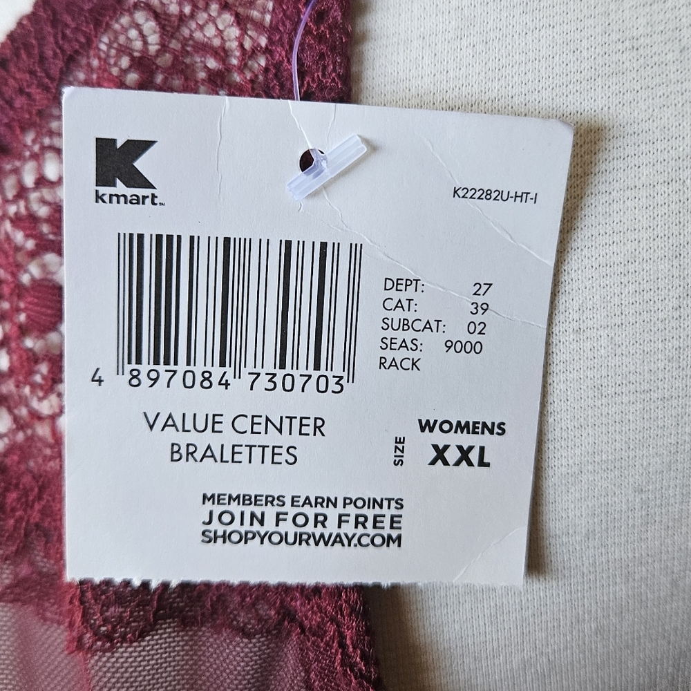 NWT KMART Sexy Sheer Burgundy Lace Bralette Crop Top L/XL - Picture 7 of 8